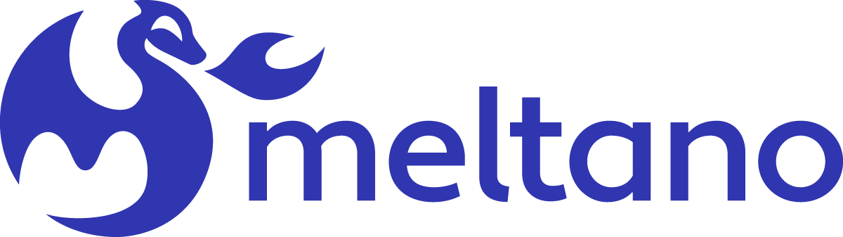 The Meltano logo with Meltano written in purple